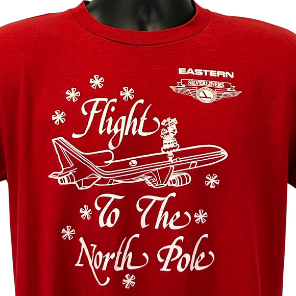 Vintage Eastern Air Lines Silverliners Christmas T Shirt Mens Large Santa Red - Picture 1 of 8